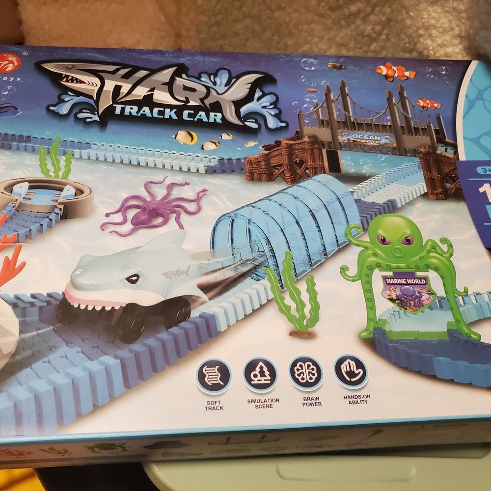Shark Track Car Playset with Blue and Green Features